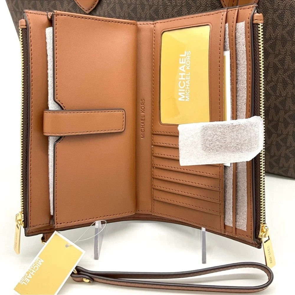Michael Kors Bag Large Sheila Mf Tote Bag & Large Double Zip Wallet Brown/Gold - Picture 13 of 14